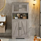 GarveeHome 54in Tall Bathroom Cabinet, Farmhouse Storage Cabinet with Glass Doors and Adjustable Shelves, Freestanding Kitchen Pantry Cabinets, Cupboard for Living Room, Dining Room, Gray