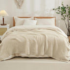 EMME Cotton Blanket King Size for Bed Soft Muslin Blankets 108"x90" Lightweight Breathable Layering Bedspread Coverlet All Season Gauze Blanket, Light Tan