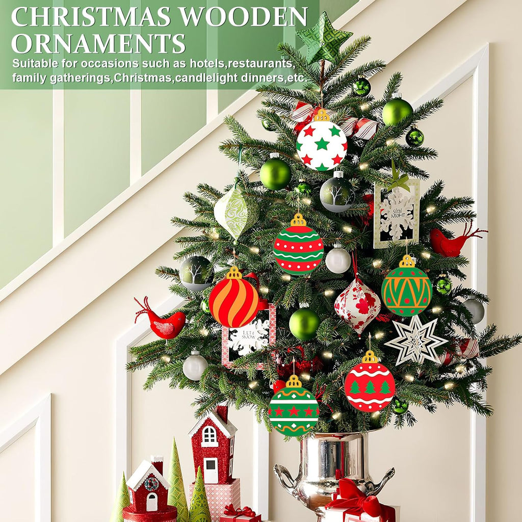 Wooden Christmas Ornaments to Paint Bell Decoration Cutouts Unfinished 36PCS, DIY Blank Unfinished Christmas Tree Wood Discs Ornament for Home Crafts Hanging