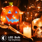 Halloween Fall Decorations Orange Fairy String Lights Indoor, Battery Operated with Timer, 2 Pack Total 33FT 100 Led Mini Battery Powered Twinkle Mason Jar Waterproof Firefly Lights DIY Party