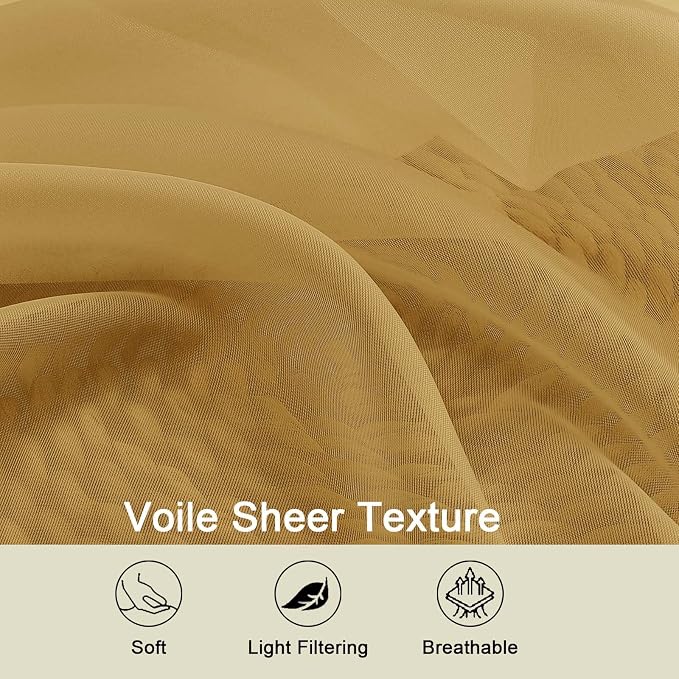 Extra Long Sheer Gold Curtains for Bedroom Living Room 108 Inches Long 2 Panels - Image 6