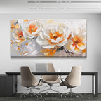Suconvng Large Wall Art For Living Room Floral Wall Artwork Modern Canvas Art Wall Decor 29" X 58" Painting Orange White Flower Wall Art For Bedroom Home Office Dining Room Home Decoration