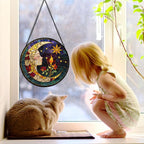 Stained Glass Window Hanging, Moon Goddess Torch Suncatcher Diamond Glass Panel Hangings Dream Sun Catchers Decor for Birthday for Women, Men, Wife, Aunt, and Mom 9.8 in