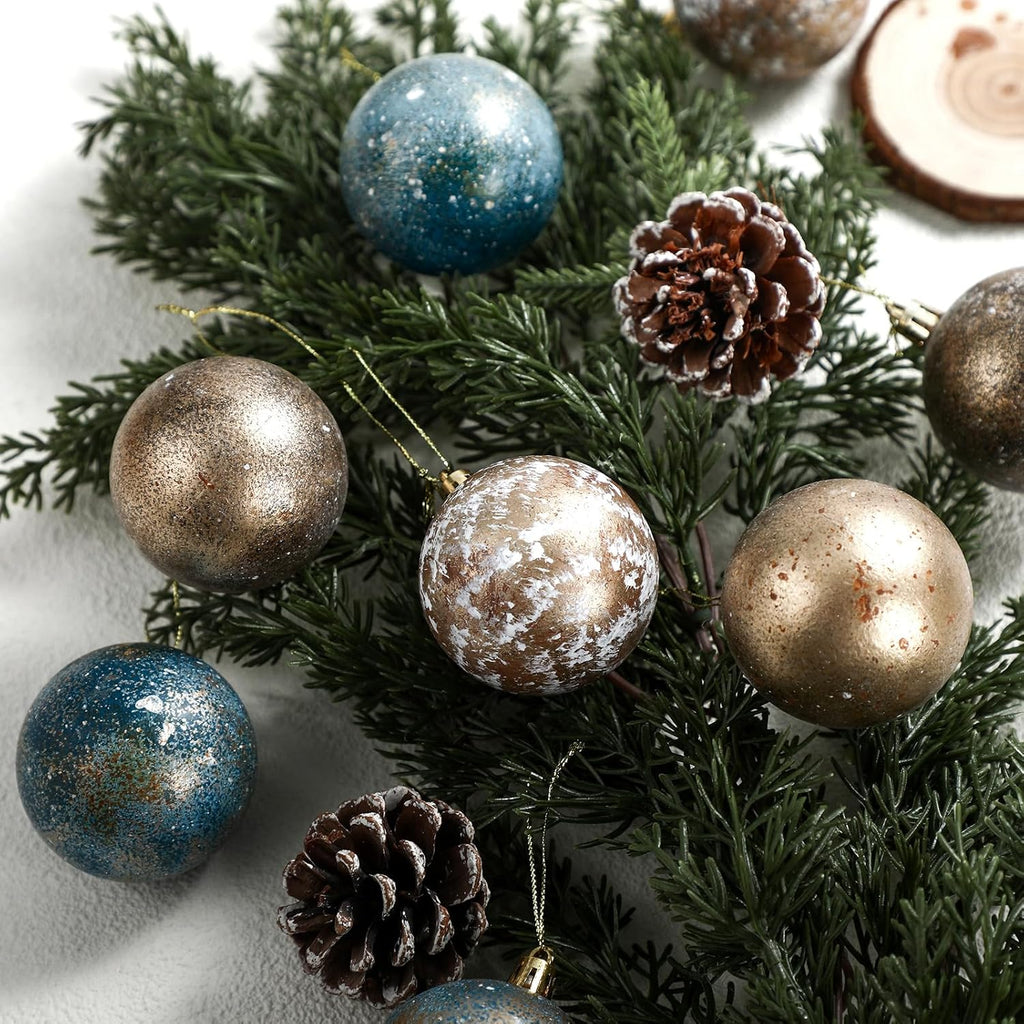12 Pcs Textured Christmas Ball Ornaments Neutral Christmas Tree Decor Vintage Rustic Copper Ball Ornaments 2 Inch Farmhouse Hanging Shatterproof Home Decor for Xmas Farmhouse Decoration