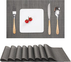 Myir JUN Placemats Set of 8, Vinyl Woven Placemats Place Mats Indoor Set of 8 Washable Table Mats Non-Slip Place mats for Dining Table (Dark Brown, Set of 8)