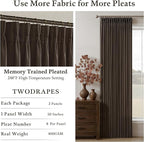 Linen Pleated Semi Sheer Dark Chocolate Back Tab Curtains 120 Inches Long | - Image 5