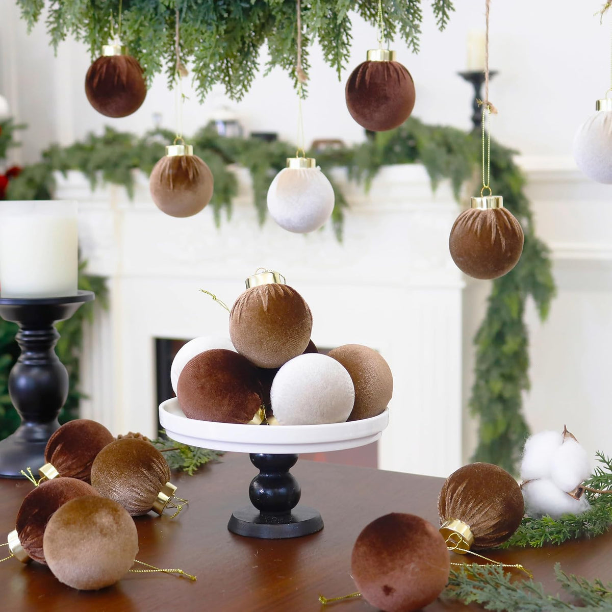 20PCS Velvet Ornaments for Christmas Tree, 2.36INCH Multicolor Flocked Christmas Ornaments Decorations Balls Set Decor