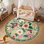 RELEANY Floral Washable Round 6ft Area Rug LightGreen | Flower Carpet Print - Image 6