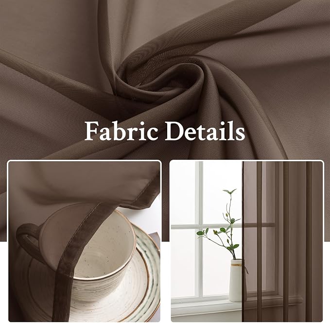 MIULEE Chocolate Brown Sheer Curtains 54 X 84 Inches, 2 Panels | Voile Drapes - Image 3