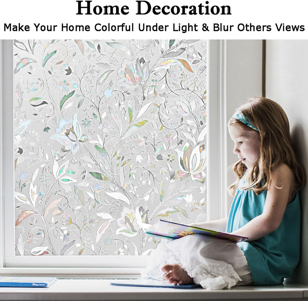 Kromapolis Window Film Privacy Frosted - Stained Glass Decorative Film, Non-Adhesive, No-Glue (23.6 x 118.1 inch)