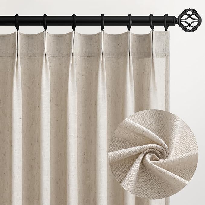Topfinel Oatmeal Pinch Pleated Linen Curtains 105 Inch Length 2 Panels by Topfinel