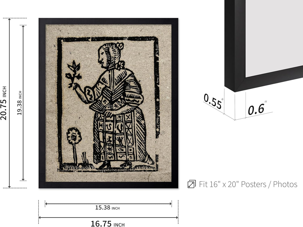 Poster Master Vintage Woodcut Poster - Retro Medieval Print - Gift for Gothic, Horror Fan - Witch Holding a Plant, Magic, Spell, Herbalist - Wall Decor for Bedroom, Dorm, 16x20 Black Framed