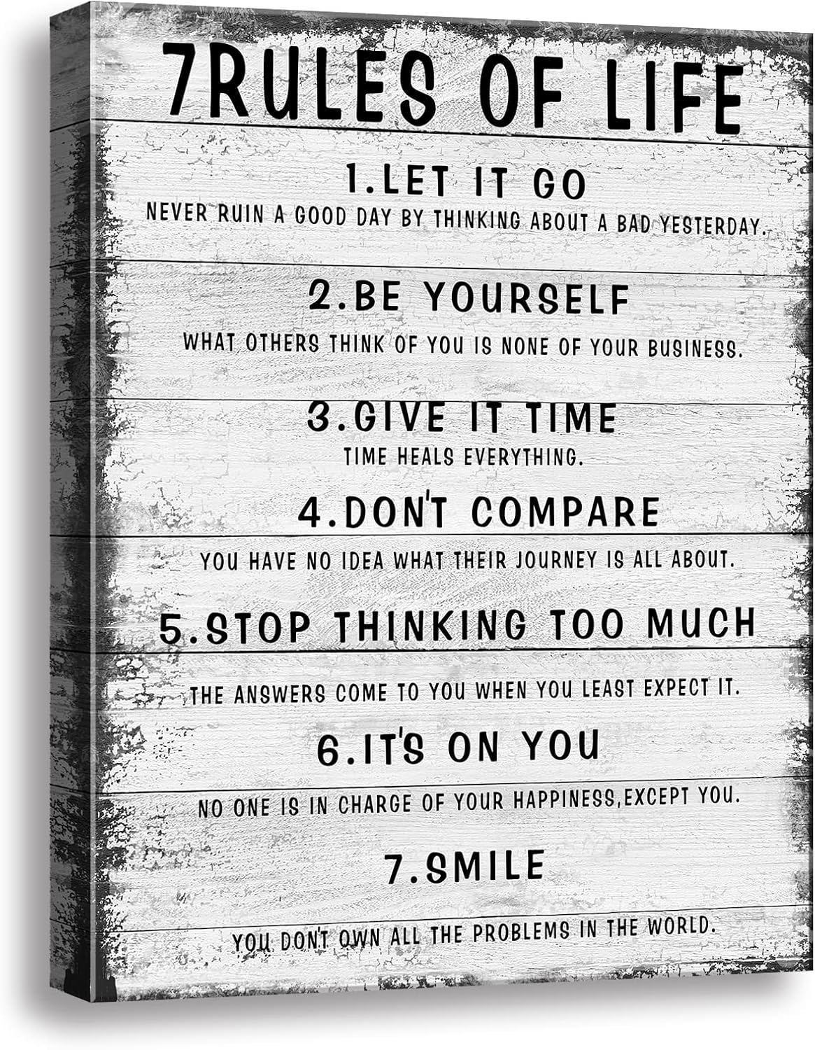 7 Rules of Life Wall Art Motivational Inspirational Poster Printed on Canvas Wall Decor for Living Room or Office Size11.5 x 15 Inch - Framed Canvas Prints For Bedroom or Home Art Decoration Positive