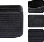 Small Storage Baskets for Organizing | Closet Organizer Bins | Shelf Toy Basket | Woven Rope Baskets | Cube Decorative Box | Shallow Basket | 11.5x7.5x4.7” | 3 Packs Black