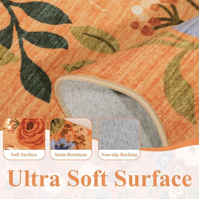 DUKINO 2x8 Washable Runner Rug, Floral Non Slip Kitchen Runner Rug, Soft Throw - Image 7