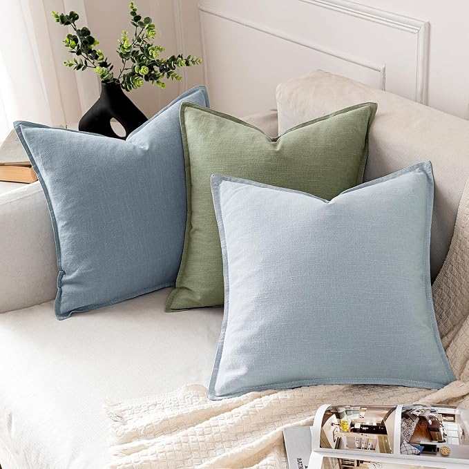 MIULEE Decorative Linen Pillow Covers 18x18 Inch Sage Green | Boho Farmhouse​ - Image 4