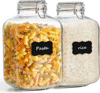 ComSaf Rice Container 152oz, Flour Sugar Storage Containers, Glass Jars with Airtight Lid, 1.17 Gallon Mason Jar, Large Storage Containers with Lids for Pickled Egg, Pasta, Cereal, Beans, Set of 2