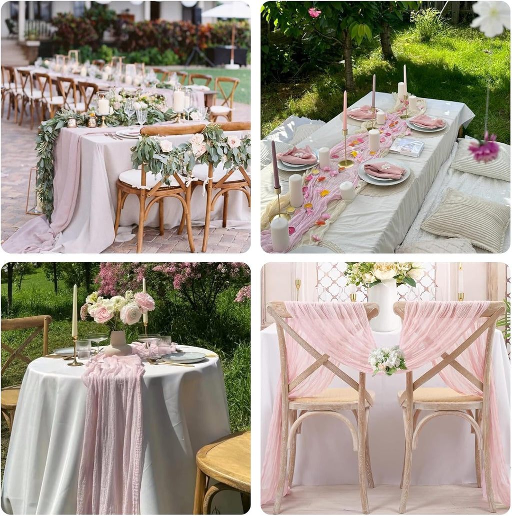 Sioloc 5 Pack Light Pink Cheesecloth Table Runner Fall Autumn Decor for Home 10ft Table Cloth for Tea Wedding Birthday Party Baby Bridal Shower Halloween Thanksgiving