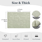 FROMHEART Faux Leather Placemats Set of 6–Waterproof,Heat/Oil Stain-Resistant PU Table Mat–Reversible,Non-Slip,Easy to Clean Place Mats for Kitchen,Dining,Indoor/Outdoor,(Light Green,11.8" x 17")