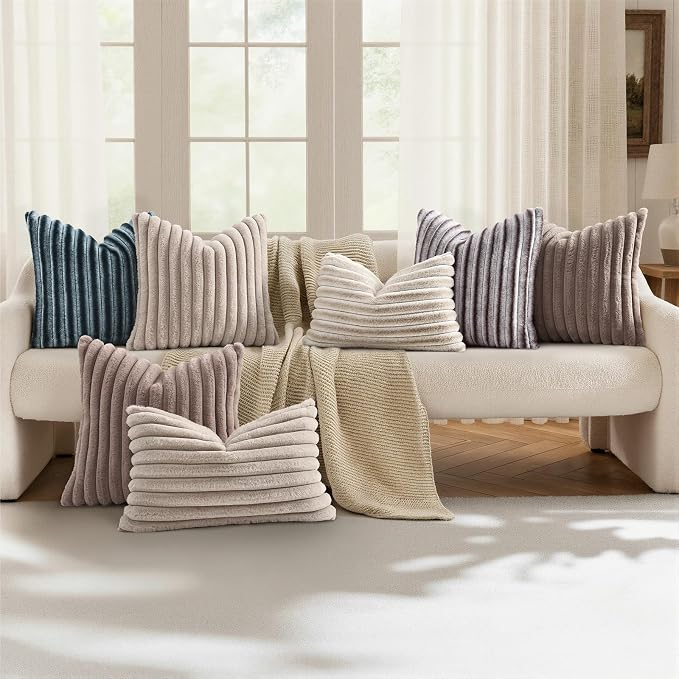 decorUhome Fall Faux Fur Throw Pillow Covers 18x18 Set of 2 Tan | Decorative - Image 5