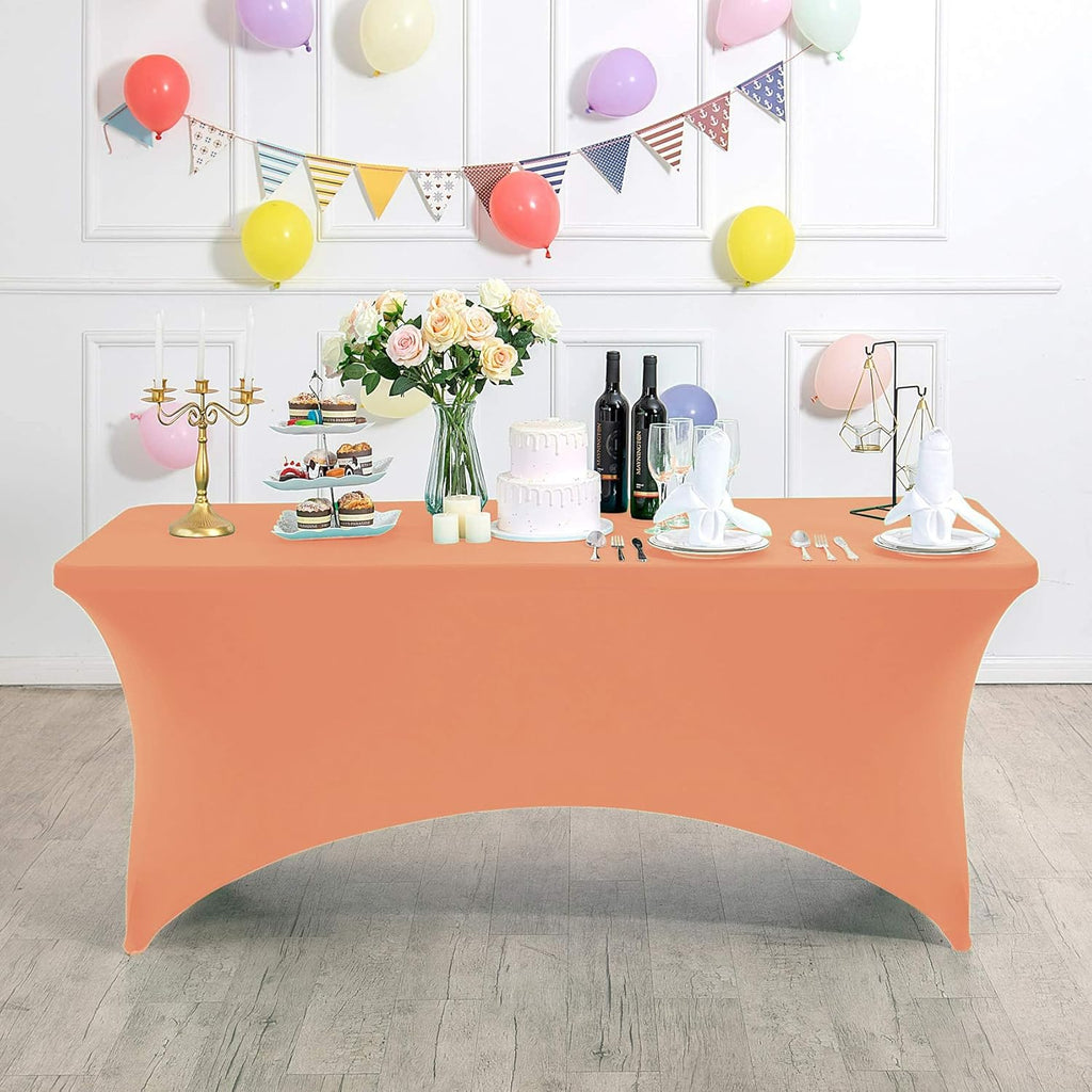 Spandex Table Cover for 8FT or 4ft or 6ft Table Universal Fitted Stretch Tablecloth for Party, Banquet, Wedding and Events-Peach