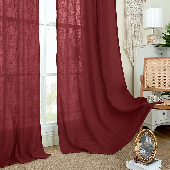 Burgundy Red Linen Curtains 54 Inch Length 2 Panels - Image 9