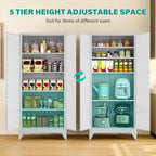 Metal Storages Cabinet with 2 Doors and 5 Shelves,Tall Storage Cabinet,Large Cupboard Closet,Pantry Storage Cabinet for Home,Office,Bathroom,Dining/Living Room (White, 71" H)
