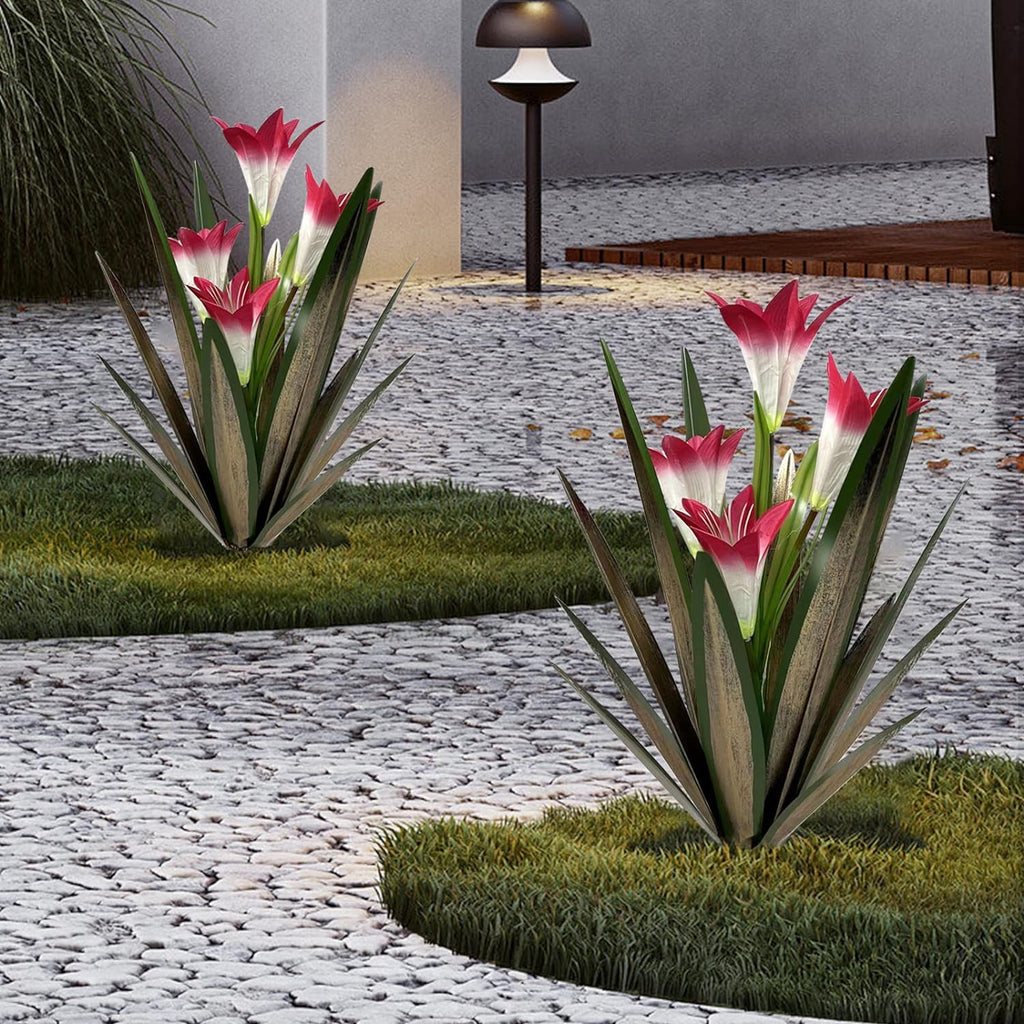 Homight Metal Agave Plant Outdoor Decoration Outdoor Garden Decoration Lily Mexican Yard Art Plant Garden Agave Lily Decorative Garden Gift… (2 Big Red Lilies)