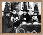 Poster Master Classic Photograph Poster - Vintage Halloween Print - Gift for Artist, Friend - Witches Tea Party, Old Women Smiling, Wearing Robes - Wall Decor for Living Room, 8x10 Beige Framed