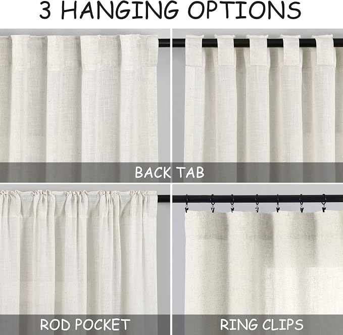 Linen Cream Curtains 131 Inch Extra Long - Image 2