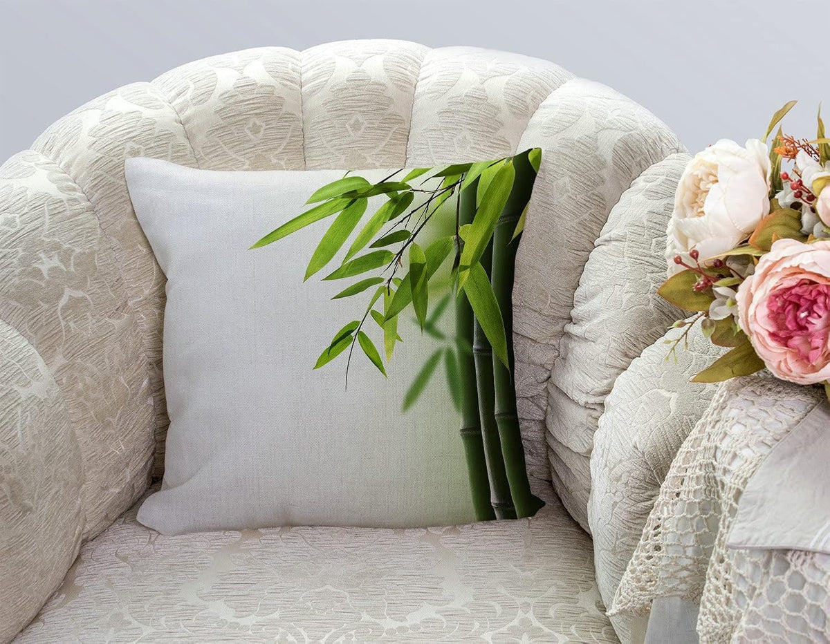 TSSOHU Green Bamboo Farmhouse Pillow Cover Cotton Linen Decorative Square Throw Pillow Cover 18x18 Inch for Sofa Couch Decoration