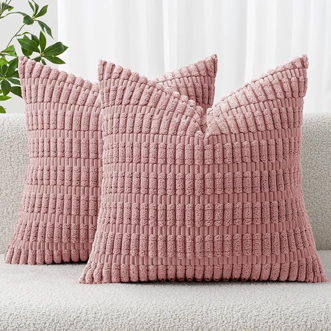 MIULEE Corduroy Decorative Throw Pillow Covers 18x18 Blush Pink Pack of 2 | by MIULEE