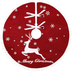 30 Inch Christmas Tree Skirt, Burlap Red Christmas Rustic Tree Skirt with Elk Deer and White Snowflake Printed for Holiday Party Xmas Tree Decoration