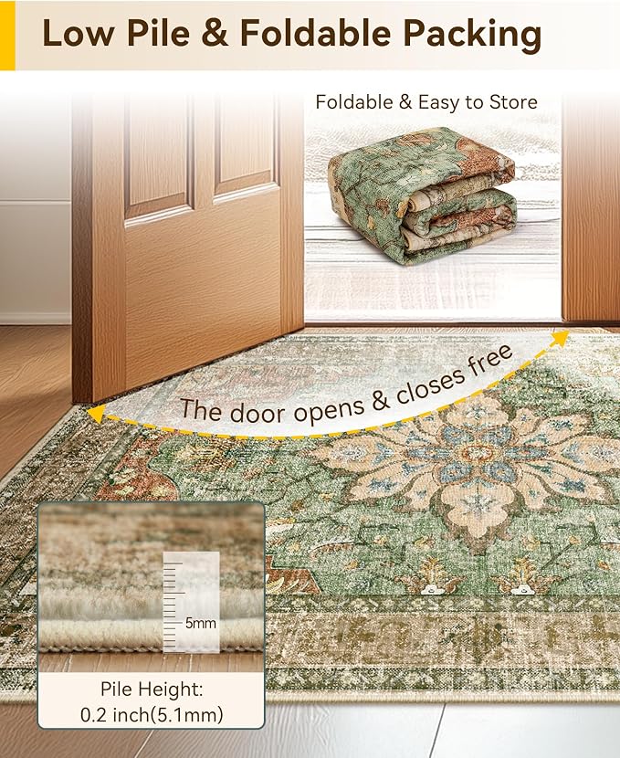 RELEANY Washable Area Rug, Runner 2'6"x10', Brick/Brown/Green | Non-Slip - Image 4