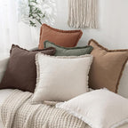 MIULEE Linen Fringe Decorative Fall Euro Pillow Covers Dark Brown 24x24 | Set - Image 5