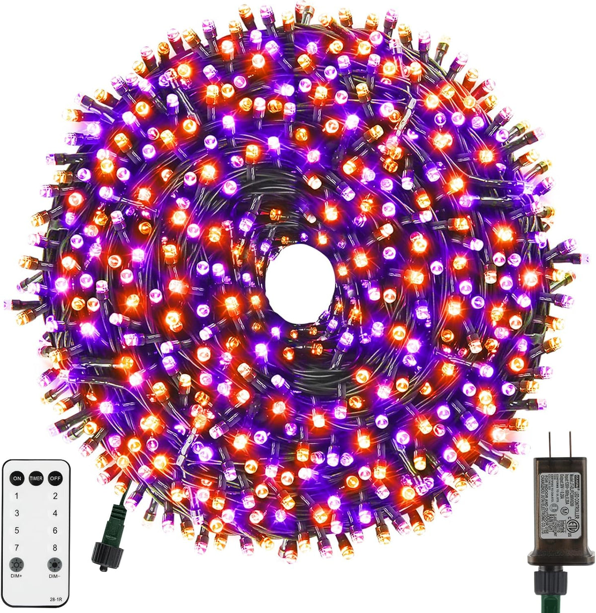 XTF2015 Orange Purple Halloween String Lights, Halloween Light 105ft 300 LED Color Changing, End to End Plug Waterproof Halloweens Decoration Lights Outdoor Indoor for Bedroom Patio Decor
