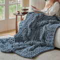 Esterra Chunky Knit Blanket Throw 50"x60", 100% Hand Knitted Chenille Throw Blanket, Cozy Soft Thick Cable Knit Throw Large Rope Knot Crochet Throw Blanket for Sofa Couch Bed, Blue Mirage