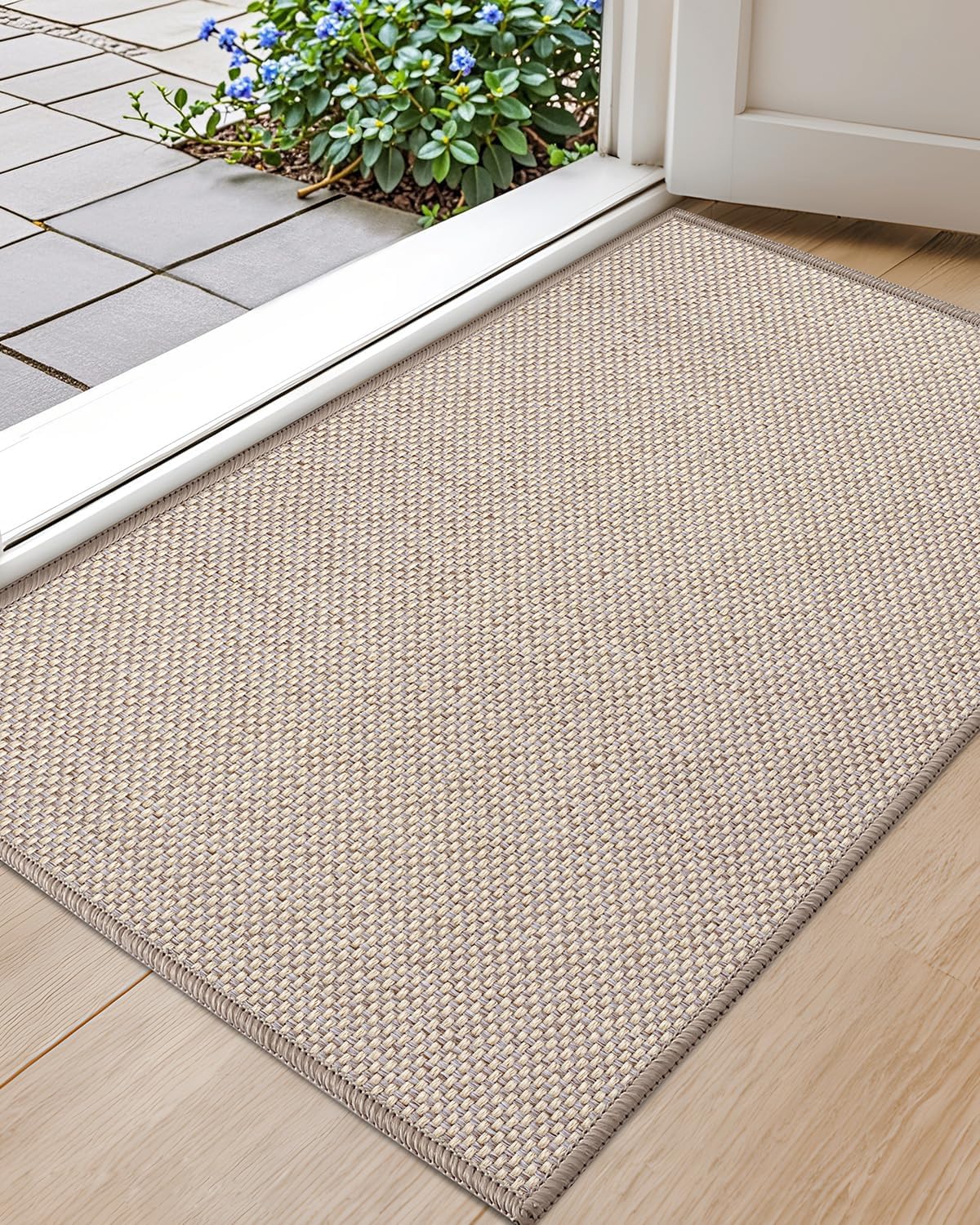 Color&Geometry Front Door Mat Indoor 48"x72", Ultra Non Slip Rubber Backed Dirt Trapper, Low Profile Thin washable, Easy Clean Entry Entryway Rug Door Mat Indoor Entrance, Khaki (Rolled-up NO Creases)