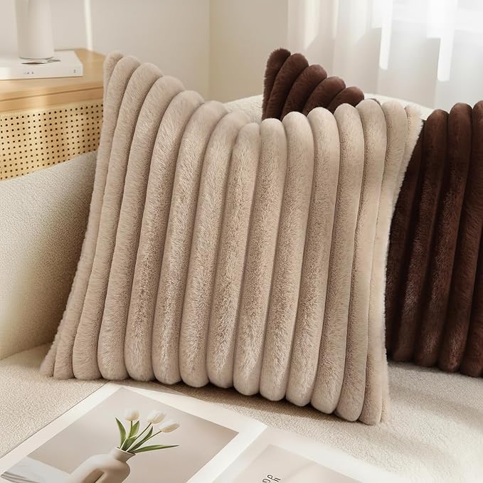 decorUhome Fall Faux Fur Throw Pillow Covers 16x16 Set of 2 Dark Brown | - Image 6