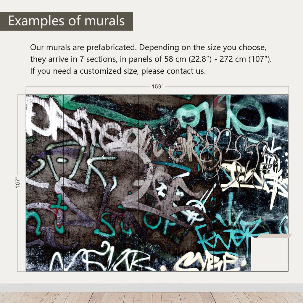 AFZEVEB-Black and White Art Graffiti Wallpaper Wall murals for Bathroom 159"x107" (Not Peel and Stick)