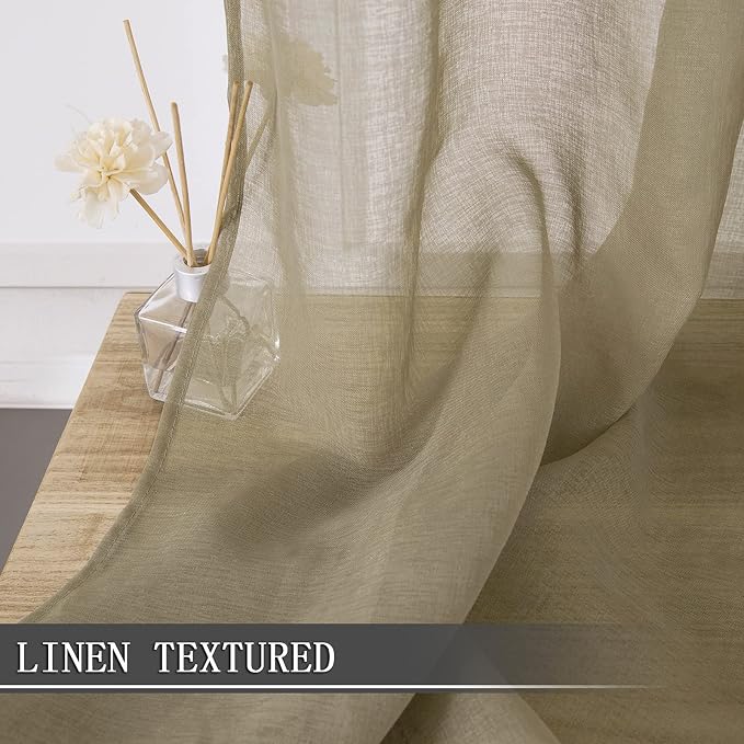 Tollpiz Short Sheer Curtain Linen Textured Living Room Curtains Sheer Light - Image 2