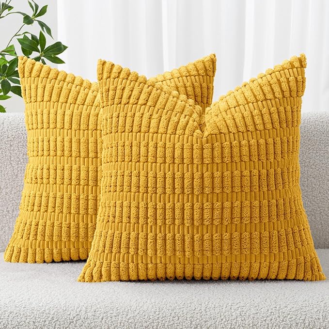 MIULEE Euro Decorative Throw Pillow Covers 26x26 Mustard Yellow Pack of 2 | by MIULEE