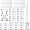 144 Pcs Glass Taper Candle Holders Bulk 2. 5 Inch Clear Candlestick Holder with Long Tapered Candles Candle Sticks Set for Table Centerpiece Wedding Christmas Party Decoration