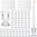 144 Pcs Glass Taper Candle Holders Bulk 2. 5 Inch Clear Candlestick Holder with Long Tapered Candles Candle Sticks Set for Table Centerpiece Wedding Christmas Party Decoration