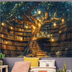 GOAOK Fantasy Library Tapestry For Classroom, Mysterious Tree Magic Bookshelf Aesthetic Tapestries, Witchy Fairytale Tree Vintage Bookshelf Book Art Tapestry Wall Hanging College Room Bedroom, 80"X60"