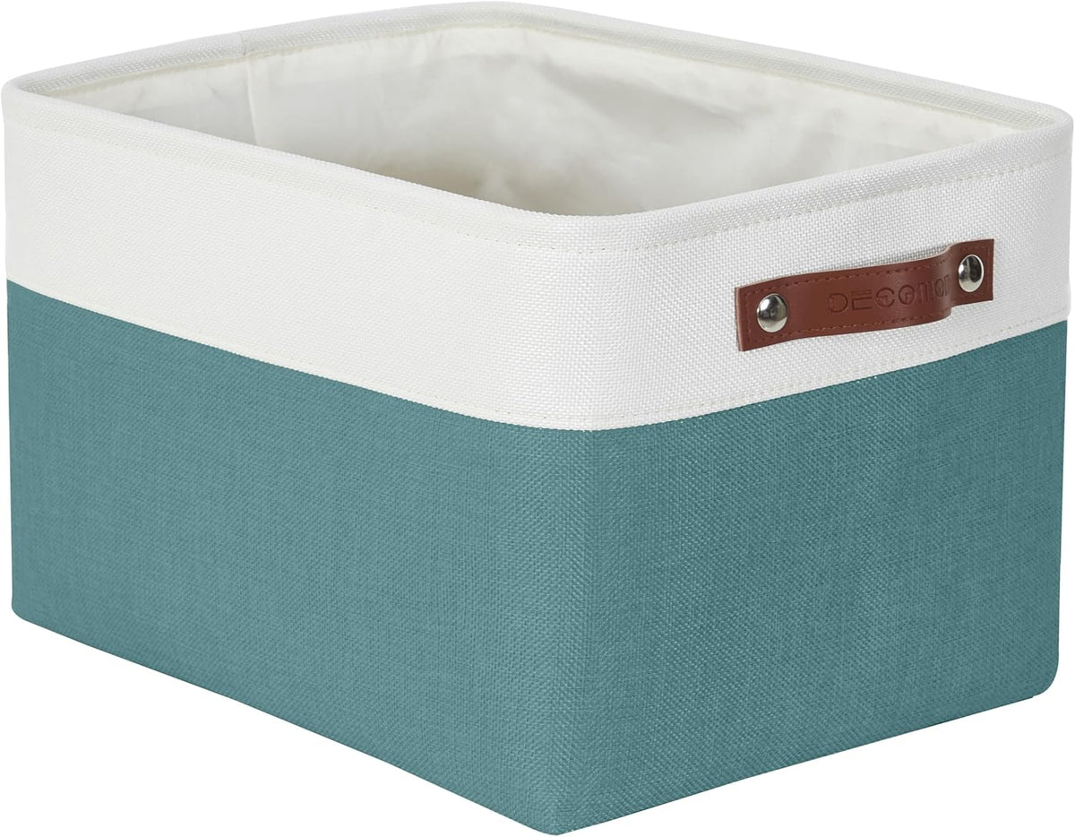 DECOMOMO Small Storage Basket, Closet Storage Bins, Baskets for Organizing Shelves (Teal & White, Small - 6 Pack)