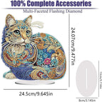 Diamond Painting Kits for Adults Beginners, 5D Full Drill Cat Crystal Art Desktop Ornament, DIY Single Sided Home Office Desk Decor, Creative Craft Gift Set with Tools