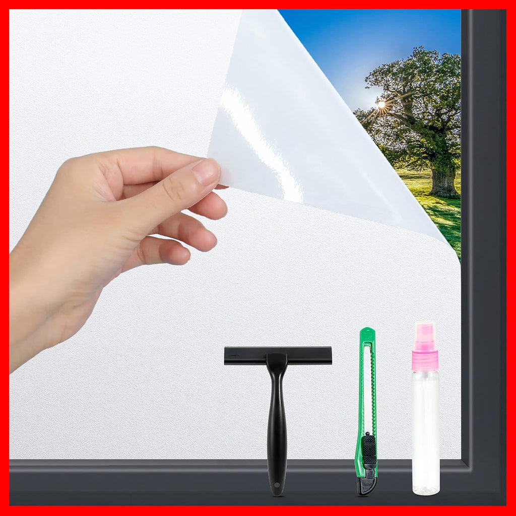 Frosted Glass Window Film with Tools,Reusable Window Privacy Film,Static Clings Window Film Kit for Home Bathroom and Office. (White, 17.5Inch×78.7Inch)