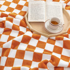 LOMAO Throw Blankets Flannel Blanket with Checkerboard Grid Pattern Soft Throw Blanket for Couch, Bed, Sofa Luxurious Warm and Cozy for All Seasons (Orange, 90"x90")