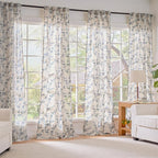 Blue Vintage Floral Linen Curtains Farmhouse 38W X 84L 2 Panels | Elisa Series - Image 7